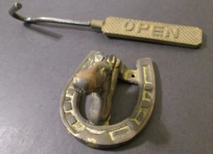 Antiker Messing Pferdekopf Hufeisen Türklopfer + Geschenk ~ Architekturbergung - Bild 1 von 9