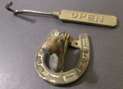 Antique BRASS HORSE HEAD HORSESHOE DOOR KNOCKER + GIFT ~ Architectural Salvage Cover