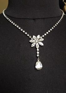 DANNIJO OXIDIZED SILVER & CRYSTAL Flower With Pear Drop NECKLACE - Picture 1 of 4