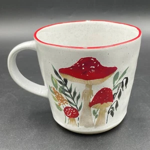 MUSHROOM MUG CERAMIC RETRO DESIGN SHROOMS FERN CUP BY PRIMA DESIGN 16oz - RARE - Picture 1 of 11