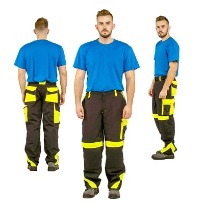 ARTMASS VIS - ARBEITSHOSE Combat Style Pocket Heavy Duty Hose Kniepolster // grau-gelb