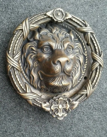 Unique, Hand Made, Large Solid Brass, 4lb, Lion Head Door Knocker 8"dia. #D3 Cover