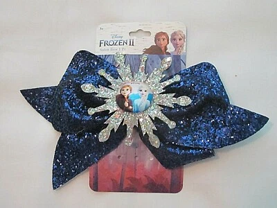 NWT DISNEY FROZEN II LARGE BLUE GLITTER SNOWFLAKE BOW (W/ SALON CLIP) - Image 1 of 4