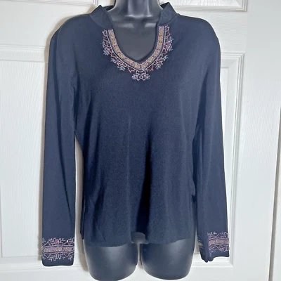 Suéter Vintage Y2K Michelle Nicole Mujer Grande Negro Punto de Cruz Cuentas Top Foto 1 de 4