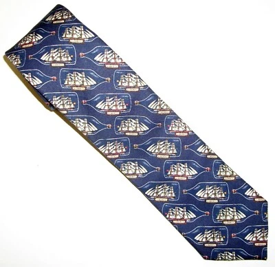 LIBERTY Blue "Ship in a Bottle" Cotton Neck Tie 57" Long x 3" Wide (E975) - Image 1 of 3