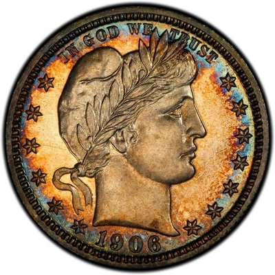 Barber Quarter Dollar 1906 PCGS Proof-66 CAC! Absolutely Stunning Proof Gem! - Image 1 of 4