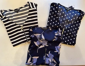 3 EXPRESS Tops V-NECK zipper Shirts Formal Dress Shirts Sz SMALL floral LOT Of 3 - Picture 1 of 4