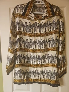 Blusa vintage años 90 Jessica Holbrook seda abotonada con cebras y estampado animal - Imagen 1 de 5