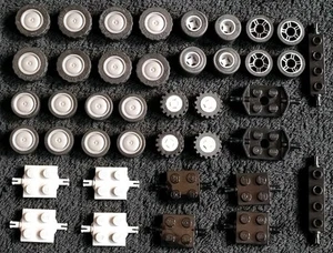 LEGO Car Wheels Axles Bundle Vehicle Parts Pieces Small Tyres Hub Pins Lot - Picture 1 of 5