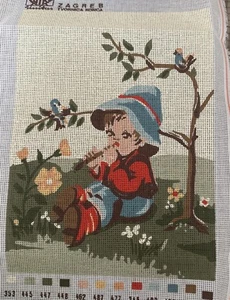 Printed needlepoint Tapestry With Floss Needle Unitas Boy E A Flute - Picture 1 of 5
