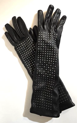 NWOT New Neiman Marcus Brian Atwood Genuine Leather Long Black Studded Gloves - Image 1 of 4
