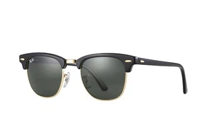 Ray-Ban Clubmaster Sonnenbrille RB3016 W0365 Schwarz und Gold/Grün G-15 - Bild 1 von 5