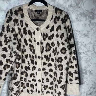 J. Crew Womens Size Medium Leopard Print Button Front Cardigan Oversize Mobwife - Image 1 of 4