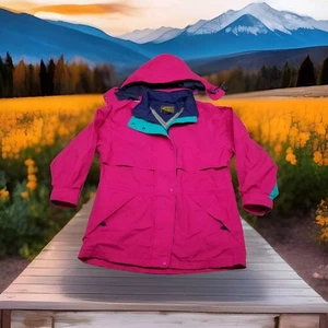 ✅VTG Eddie Bauer Jacke Pink Gore-Tex Windbreaker Damen LARGE Mantel✅DEFEKT DRUCKKNOPF - Bild 1 von 14