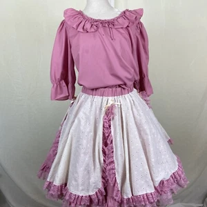 VESTIDO CUADRADO DE BAILE 2 piezas falda blusa malva marfil ojales adorno de encaje rosa - Imagen 1 de 12