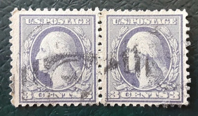 US 1918 3c Used Washington Pair Scott 529 Shoeprint Cancel P11 U-75 F/VF 5203 - Image 1 of 2