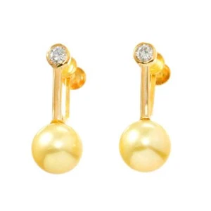 Akoya Pearl 8.1mm Diamond 0.107/0.102ct Earrings Clip on 18K YG 750 90283354 - Picture 1 of 6