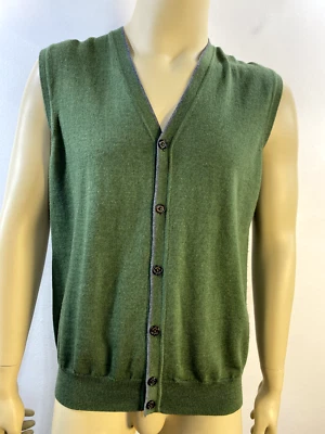 Robert Talbott ITALIA 100% Lana Merino Extrafina Suéter Chaleco Cárdigan Verde Largo Foto 1 de 4