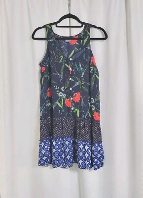 Top de pijama túnica satinada Aerie para mujer talla pequeña floral azul marino boho jardines largo *edición Foto 1 de 4