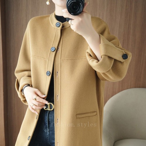 OFF WHITE Cappotto invernale girocollo cashmere donna bottoni lana cappotto lungo 100% lana cappotto caldo