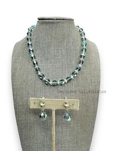 Gray Aurora Borealis Crystal Necklace Screwback Earring Set  - Picture 1 of 4