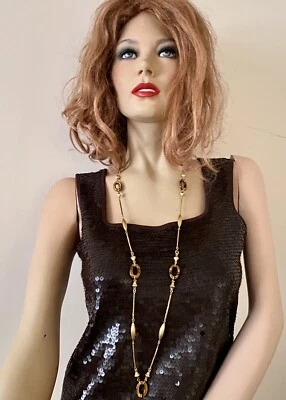 "Collar Estate de 40"" de oro amarillo de 18 quilates cadena de eslabones de lujo con estaciones de ojos de tigre" Foto 1 de 4