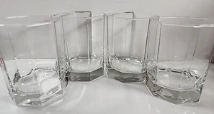 4 VTG Old Fashioned Glasses Hexagon Vertical Lines Clear Thick Bases O16 - Picture 1 of 7