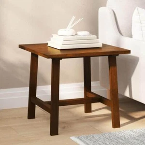 TAYLOR + LOGAN End Table 22" Square Handcrafted Trestle-Base Wood in Walnut - Picture 1 of 8