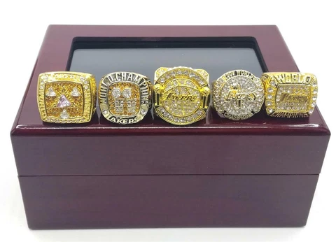 Lakers Kobe Bryant Championship 5 Rings in set With Wooden Display Box Cover