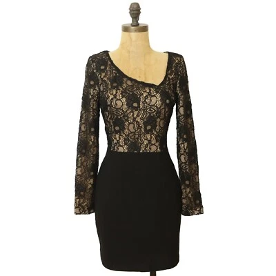 Vestido The Population Chante Vestido XS Cuello Asimétrico Negro Encaje Fiesta Usado en Excelente Condición B8 Foto 1 de 4