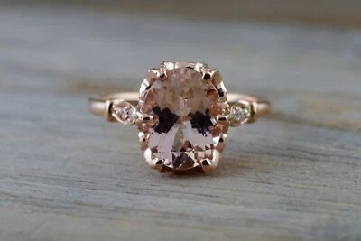 Anillo solitario de cumpleaños de filigrana de diamantes y morganita de 1,2 quilates de oro rosa sólido de 14 k Foto 1 de 4