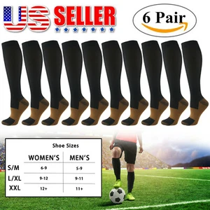 (6 Pairs) Copper Compression 20-30mmHg Graduated Support Socks Mens Womens S-XXL - Picture 1 of 23