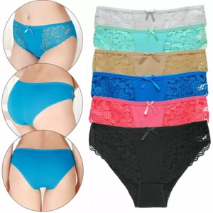 Pack Of 6 Womens Ladies Cotton Lace Underwear Full Briefs Sexy Panties Knickers - Picture 1 of 18
