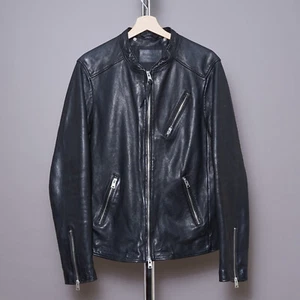 ALL SAINTS Leather Jacket LARGE Mens Black Biker Bomber Grail Celebrity HARWOOD - Picture 1 of 23