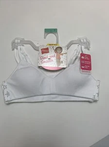 Hanes Girls Value 2Pack Bras Wide Back Banded Bra White Gray Stars Soft NewSMALL - Picture 1 of 5