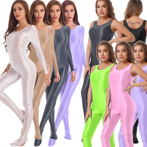 Damen Oil Shiny Glanz Bodystocking Strumpfhose Transparent Bodysuit Catsuit Unitard - Bild 1 von 149