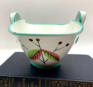 Italian Ceramic Bowl with Handles Hand Painted Leaf Made In Italy Teal Trim Vtg - Bild 1 von 8