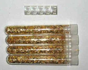 💎 ¡5 X 1 GRAMO BARRAS VALCAMBI SUISSE PLATA 999 Y 4 FRASCOS DE COPOS DE ORO! - Imagen 1 de 5