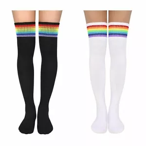 1 Pair Women's Girls Rainbow Over Knee High Stockings Sports Long Thigh Socks - Picture 1 of 11