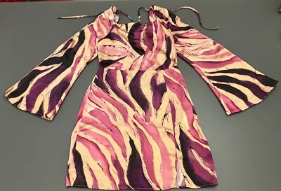 Мини-платье ASOS Topshop размер XS (2) флейта хиппи 70-х длинные расклешенные рукава с открытой спиной - Изображение 1 из 4