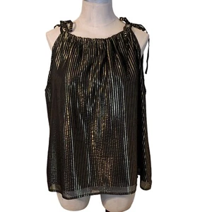 Madewell Damen Metallic gestreift Seide Cami Tankoberteil schwarz gold Größe 10 - Bild 1 von 9