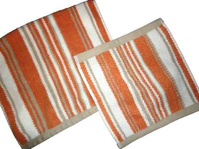 NAUTICA LAKEVIEW CORAL & TAN WHITE STRIPE (2PC) HAND TOWEL & WASHCLOTH SET - Image 1 of 4