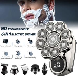 9D 6-in-1 Shaver Cordless Hair Trimmer Bald Head Razor Electric For Men Wet Dry - Picture 1 of 27