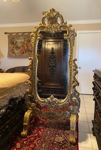 Antique Style Country French Glass Carved Cheval Mirror Baroque 6ft Tall Cover