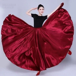 Women Gypsy Long Skirts Dancer Dance Satin Skirt Dance Performance Costumes - Picture 1 of 33