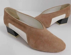 GRAY MATTERS Beige Suede Leather White Patent Gray Heel Pumps Italy 35.5 - Picture 1 of 6