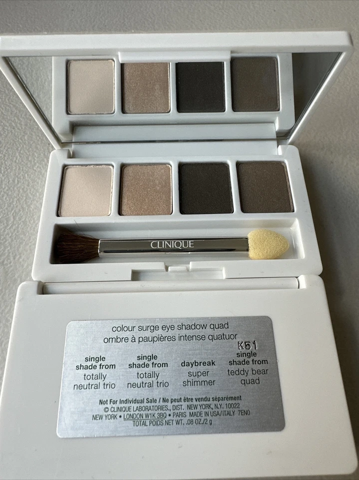 X2 Clinique Colour Surge Eyeshadow Quad TOTALLY NEUTRAL  Daybreak Teddy Bear HTF - Image 1 of 1