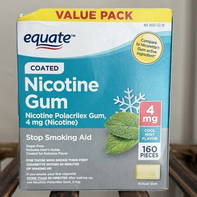 EQUATE Nicotine Gum Count 160 PIECES 4MG COOL MINT Ct FREE SHIP EXP 02/2027 - Image 1 of 4
