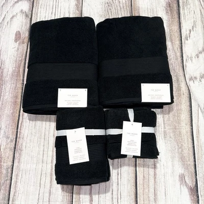 Toalha de banho Ted Baker conjunto de 8 (2 banheiros, 2 mãos, 4 lavagens) macia luxo cor preta - Imagem 1 de 4