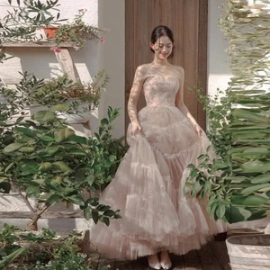 Vestidos de noche simples de tul de seda línea A largos Fiary elegante vestido de graduación personalizado - Imagen 1 de 7